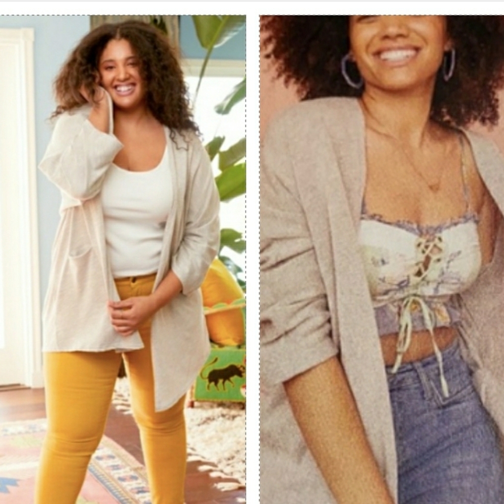 DONNI relaxed Cardigan beige one size 0-16 long stretchy cotton blend *